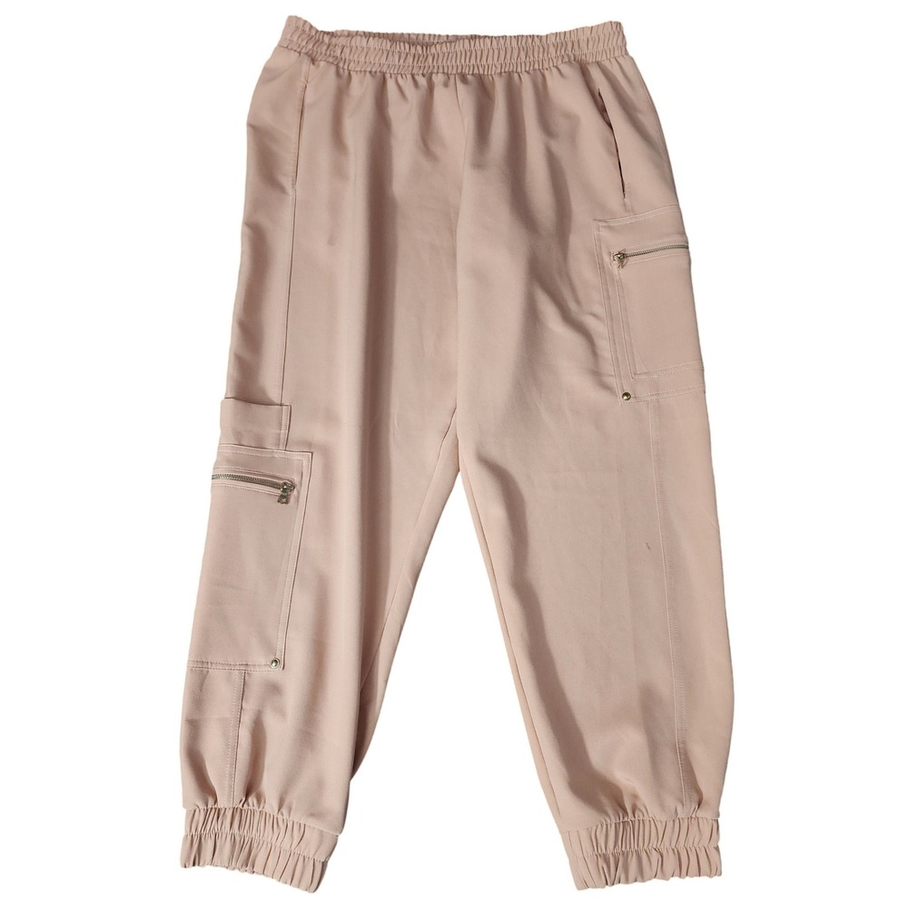 Zara Womens Cargo Jogger Pants Blush Pink‎ Zipper Pockets XL